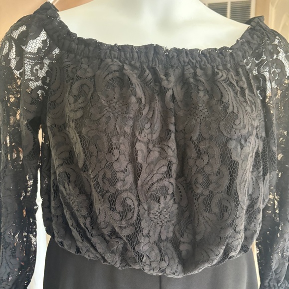 Adrianna Papell Off The Shoulder Lace Bodice Wide Leg Crepe Jumpsuit Size 16 - Picture 5 of 8